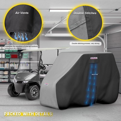 Rosefray Waterproof Golf Cart Cover Universal Fits for Most 4+2 Passenger EZGO, Club Car, Yamaha Golf Cart Black/Gray-XL