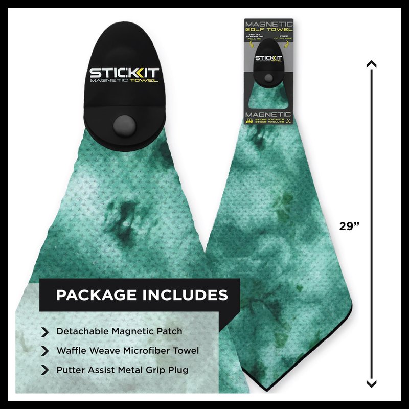 STICKIT Magnetic Golf Towel, Premium 29" Microfiber with Deep Waffle Pockets, Industrial Strength Magnet for Secure Hold to Golf Carts & Clubs, Ultra-Absorbent, Fast-Drying, Easy-Clean