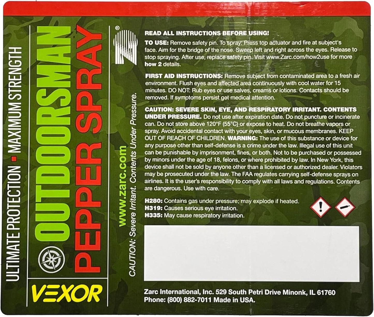 VEXOR Outdoorsman Pepper Spray - 25-Foot Range for Ultimate Personal Protection | 9.2 oz