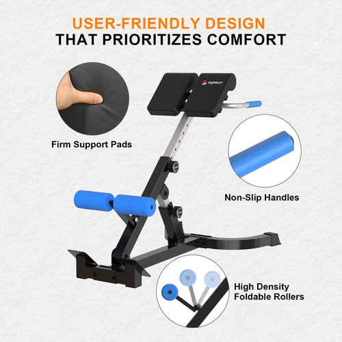 Foldable Back Extension Machine, Roman Chair, Adjustable Ab Back Extension Machine,Core Strength Trainer,Back Exercise Machine for Glute,Ab Workouts,Full All-in-One Body Workout&Home Gym Fitness(Blue)