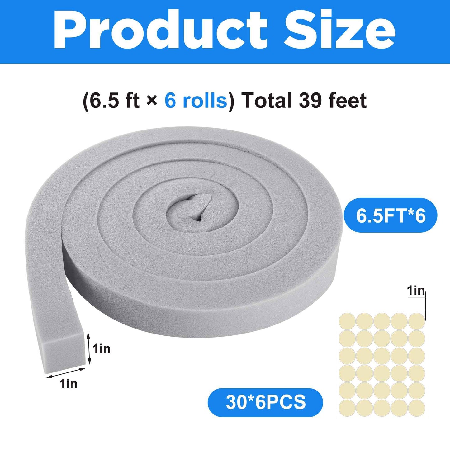 moonoom 6 Pcs Foam Air Conditioner Weatherseal Tape-1'' x 1'' x 6.5ft Air Conditioner Foam Tape-Non-Adhesive Foam Seal Strip with Glue Point for Air Conditioner Door Window Seal