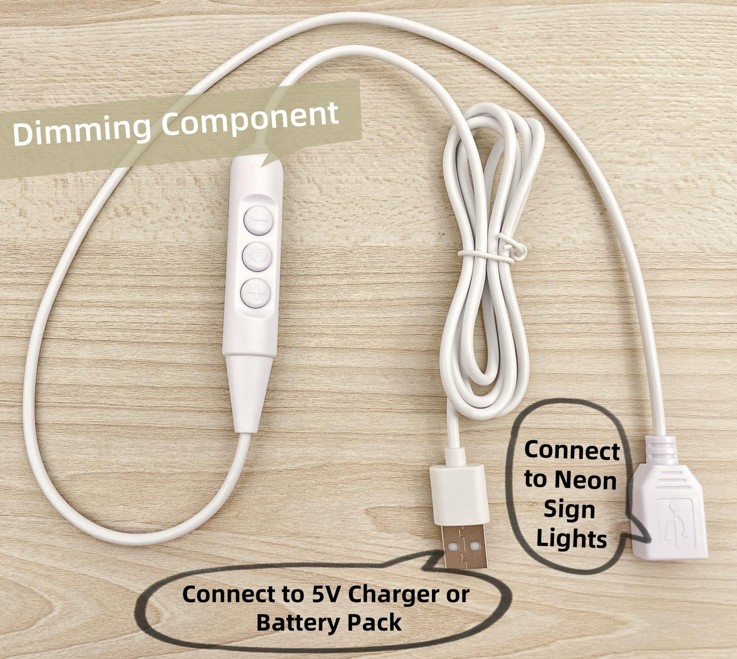 FLAGMEE Neon Light Dimmer Switch USB Adapter for 5V LED Neon Signs - Adjustable Brightness Controller, 1.5M Power Cord, Solve Non-Dimmable Lights