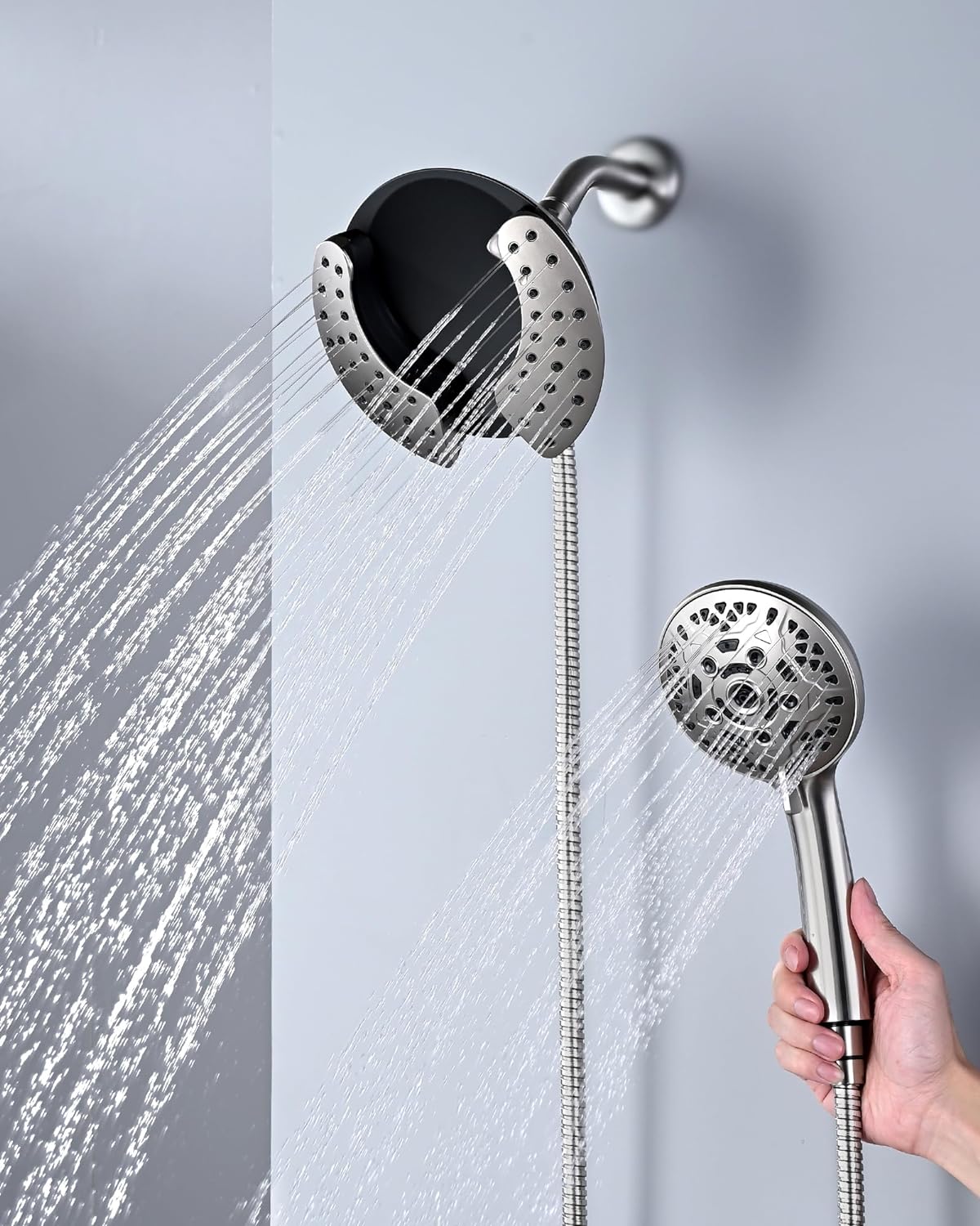 2.5GPM 7.2" Rainfall & Handheld Shower Head Combo with 60" Stainless Steel Hose