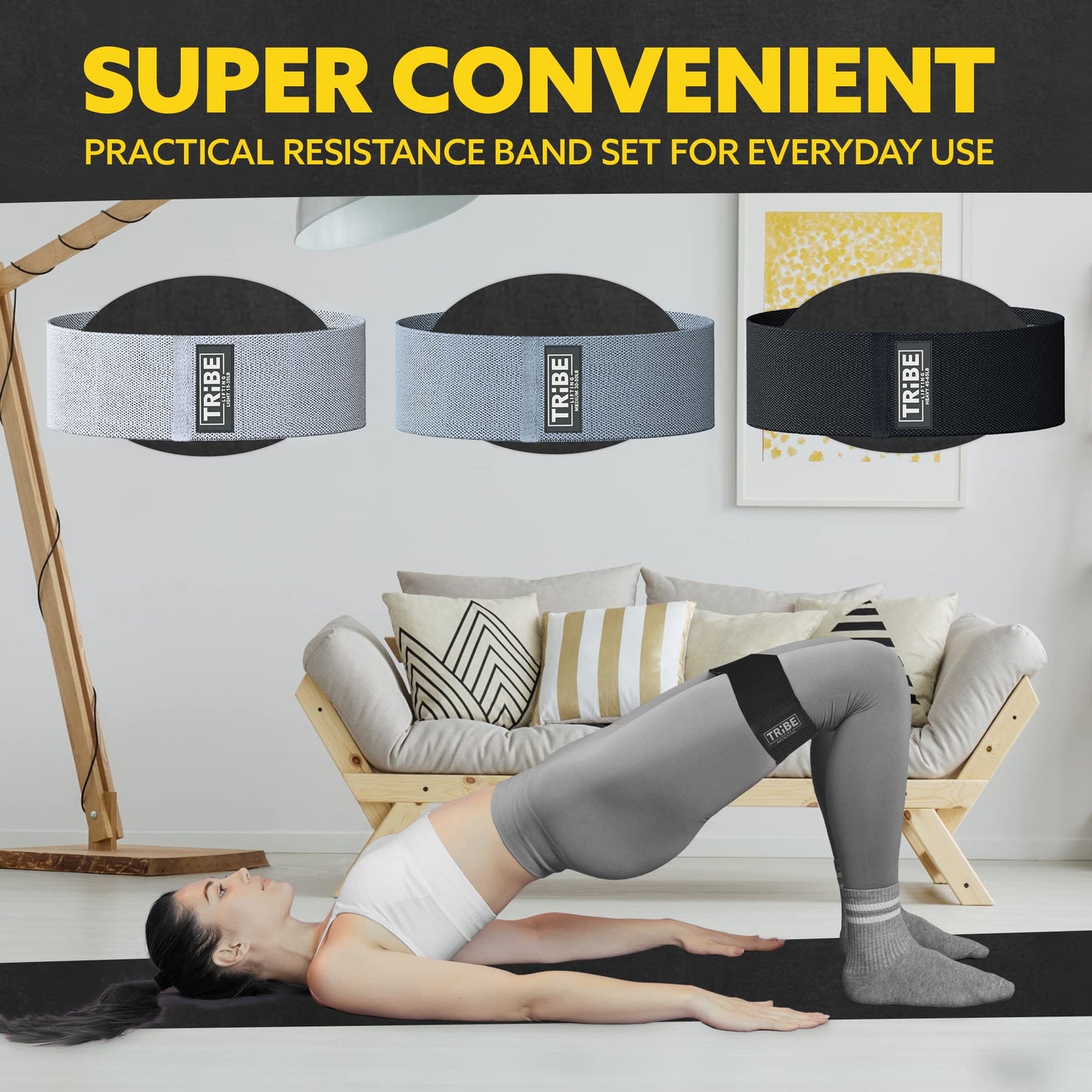 Fabric Resistance Bands for Working Out, 3-Pack for Legs and Glutes