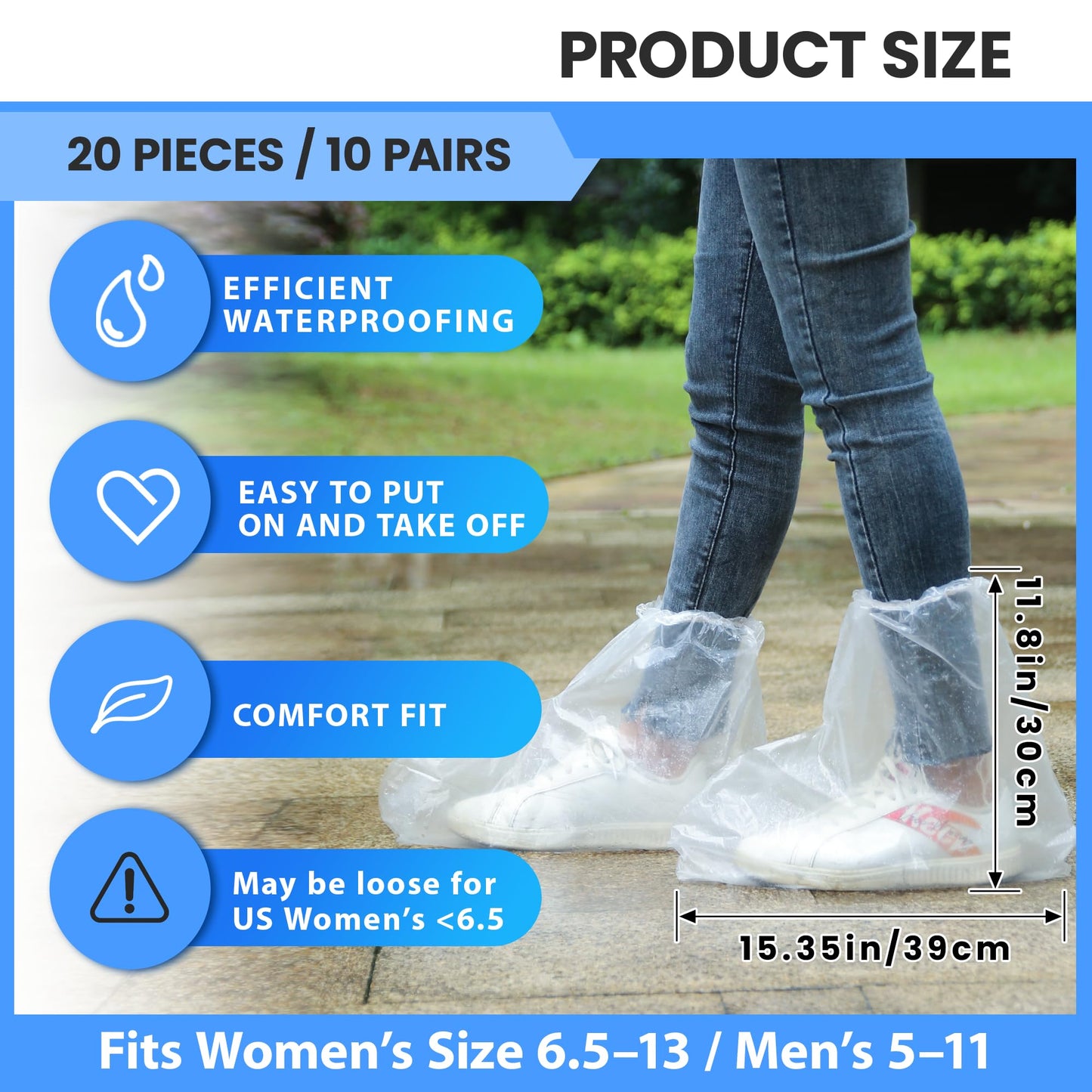 10 Pairs Waterproof Shoe Covers for Rain - Disposable Plastic Rain Shoe Covers - Non-Slip Indoor Outdoor Rain Cover for Shoes,Plastic Overshoes for Men Women -Water Proof Boot Protector – Clear