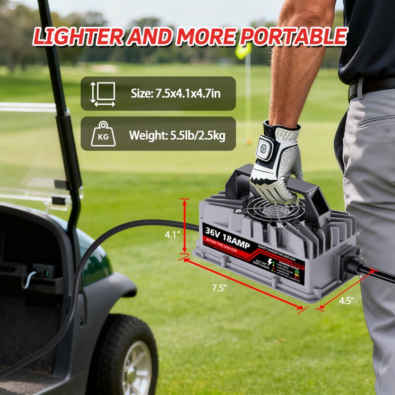 18 Amp 36 Volt Golf Cart Battery Charger for EZGO TXT - D-Style Plug, Smart Charger for Lead-Acid Batteries, IP67 Waterproof, Multi-Protection, Unique Design (Silver)
