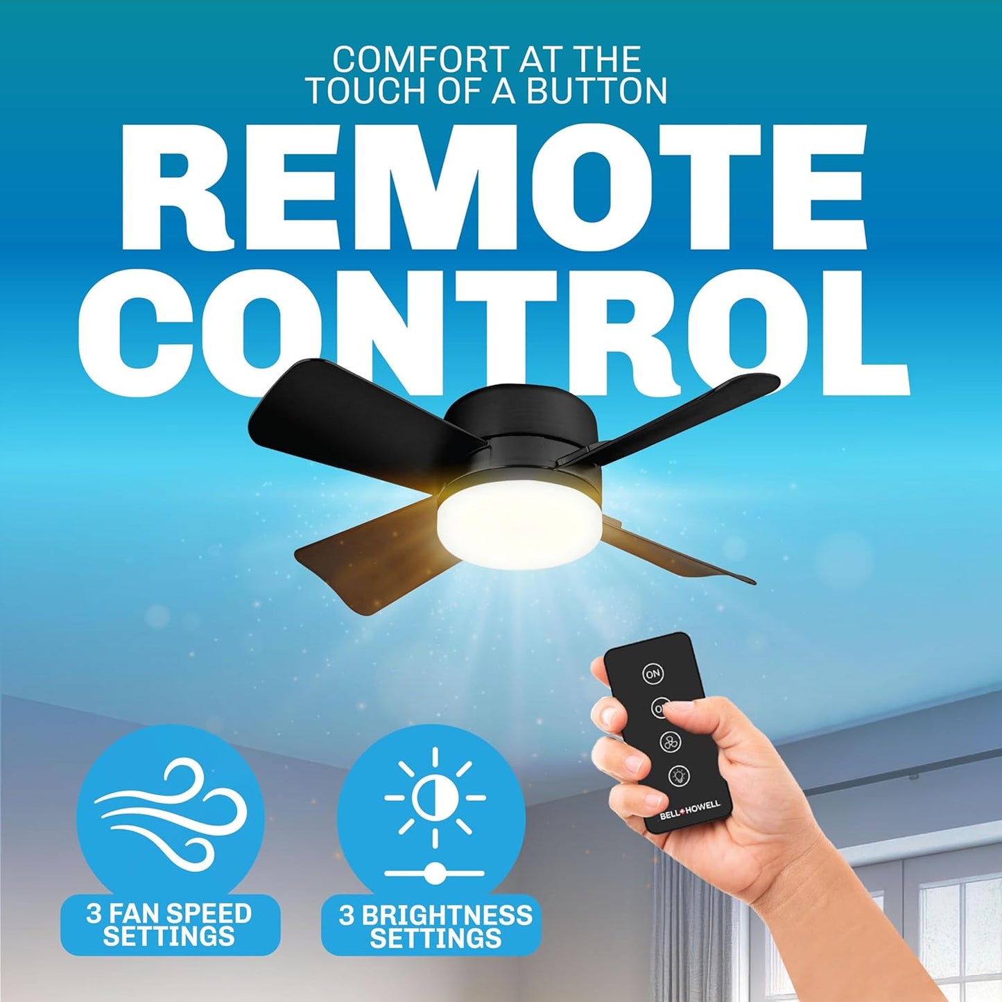 Socket Breeze Ceiling Fan with Light & Remote - Portable 3500K 1000 Lumens E26/E27