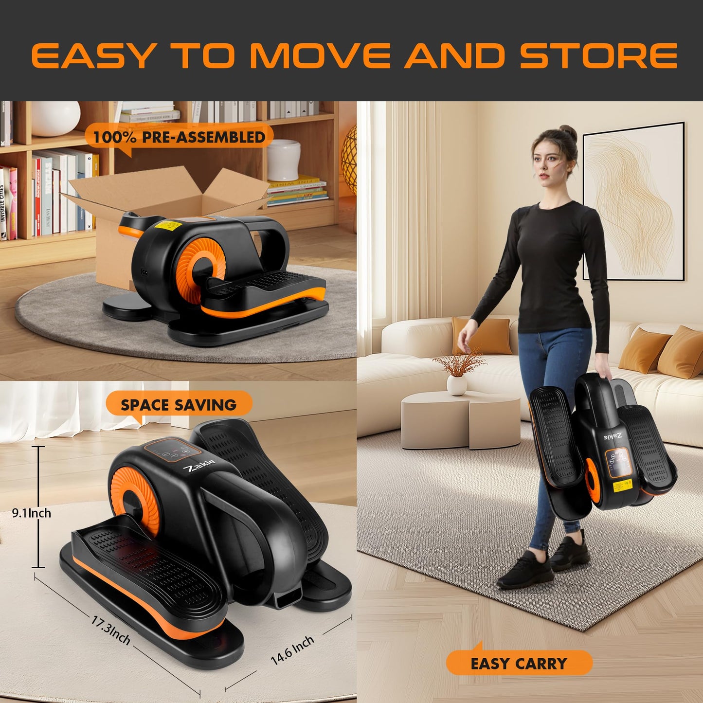 Zakle Under Desk Elliptical Machine, Ellipse Leg Exerciser as Seen on Tv for Seniors w/Remote & 12 Speeds Level, Manual & Auto Mode, Quiet Electric Seated Pedal Exerciser for Home Office (Black)