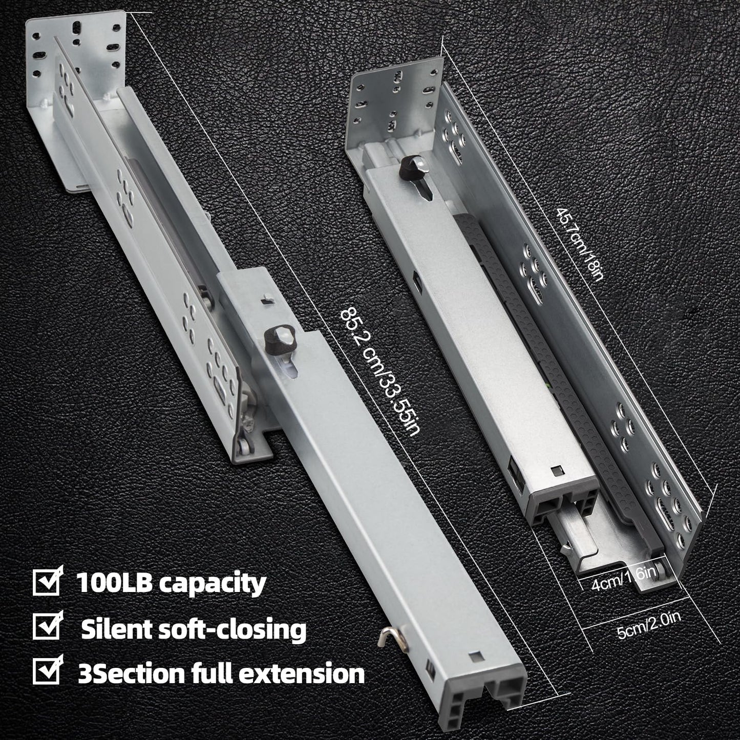 Undermount Drawer Slides 18 inch 6 Pair HLC Undermount Soft Close Drawer Slides Full Extension Concealed Drawer Rails with Mounting Screws,Locking Device and Brackets 80 lb Load Capacity 18" 12pcs