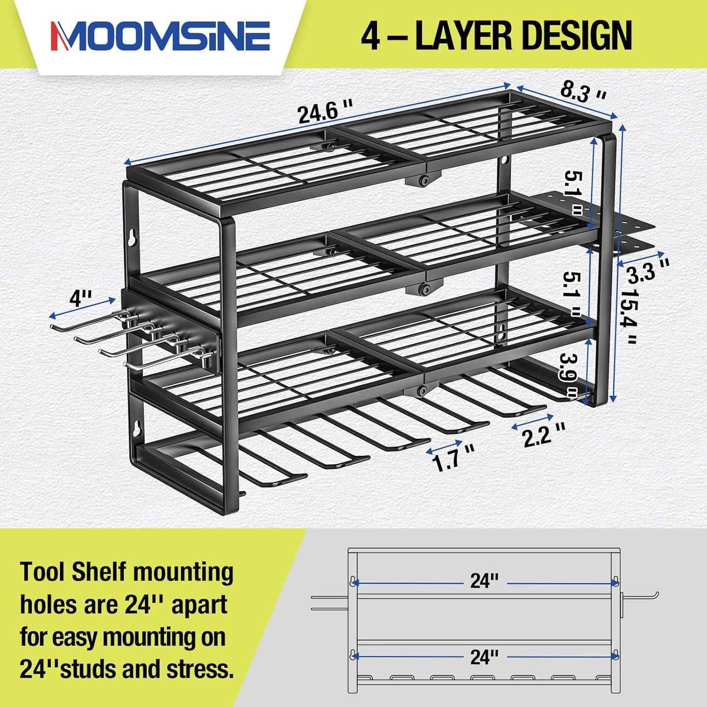 32-Inch Wall-Mounted Power Tool Organizer with Charging Station & 8 Slots for Garage