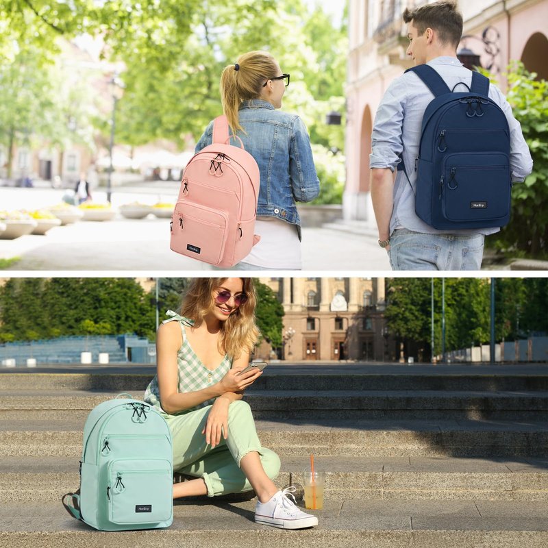 HanTrip Carry On Travel Backpack For Women, 18 Inch Water Resistant Large Backpack Lightweight Bookbag For Men, 8x14x18 Personal Item Bag Casual Daypack Backpacks For Work Office Commuter (Offwhite)
