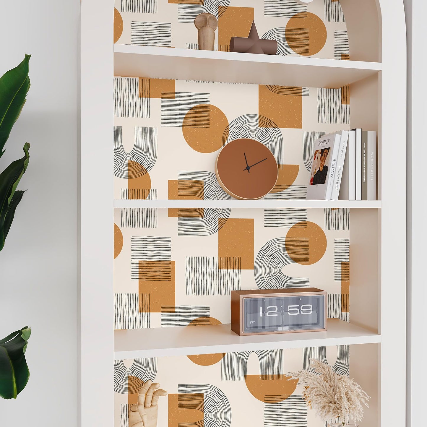 VEELIKE Boho Geometric Wallpaper Peel and Stick Mid Century Modern Wallpaper for Bedroom Bathroom Removable 17.7''x118'' Abstract Peel and Stick Wallpaper Geometric Contact Paper for Walls Shelves