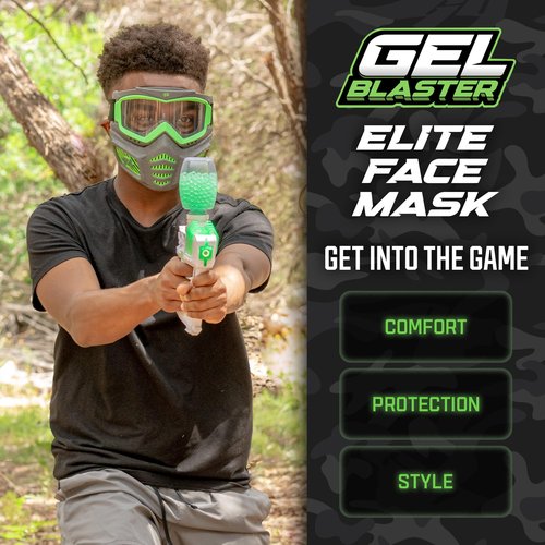 Gel Blaster Elite Face Mask - Glow in The Dark Tactical Face Mask with Detachable Goggles & Adjustable Headband - Facemask with Vented Jaw Frame Fits All Types of Faces - for Ages 14+