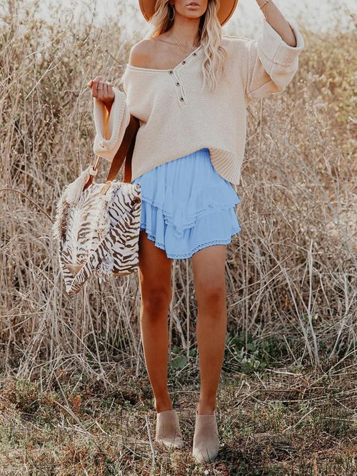 Aoudery Flowy Shorts - Casual Boho Ruffle Tiered Skorts for Women | High Waist Mini Golf & Tennis