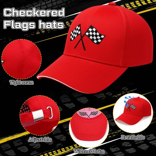 Skicuff 12 Pcs Racing Car Flag Hats Bulk for Party Favors Gifts Adjustable Embroidered Checkered Flags Baseball Caps Racing Dad Hats