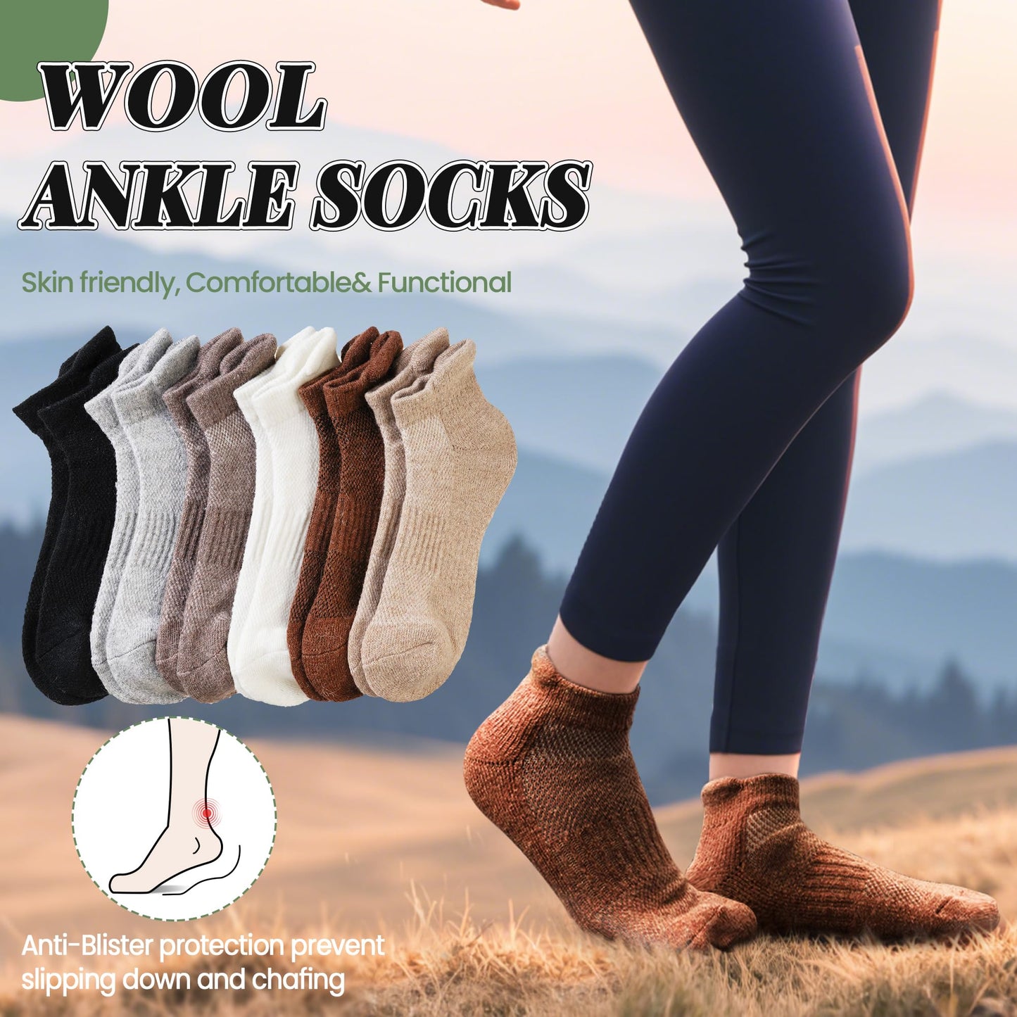 Merino Wool Ankle Hiking Socks For Men & Women No Show Running Athletic Support Thick Cushioned Breathable Socks 6 Pairs (Black & Grey, 6-9)