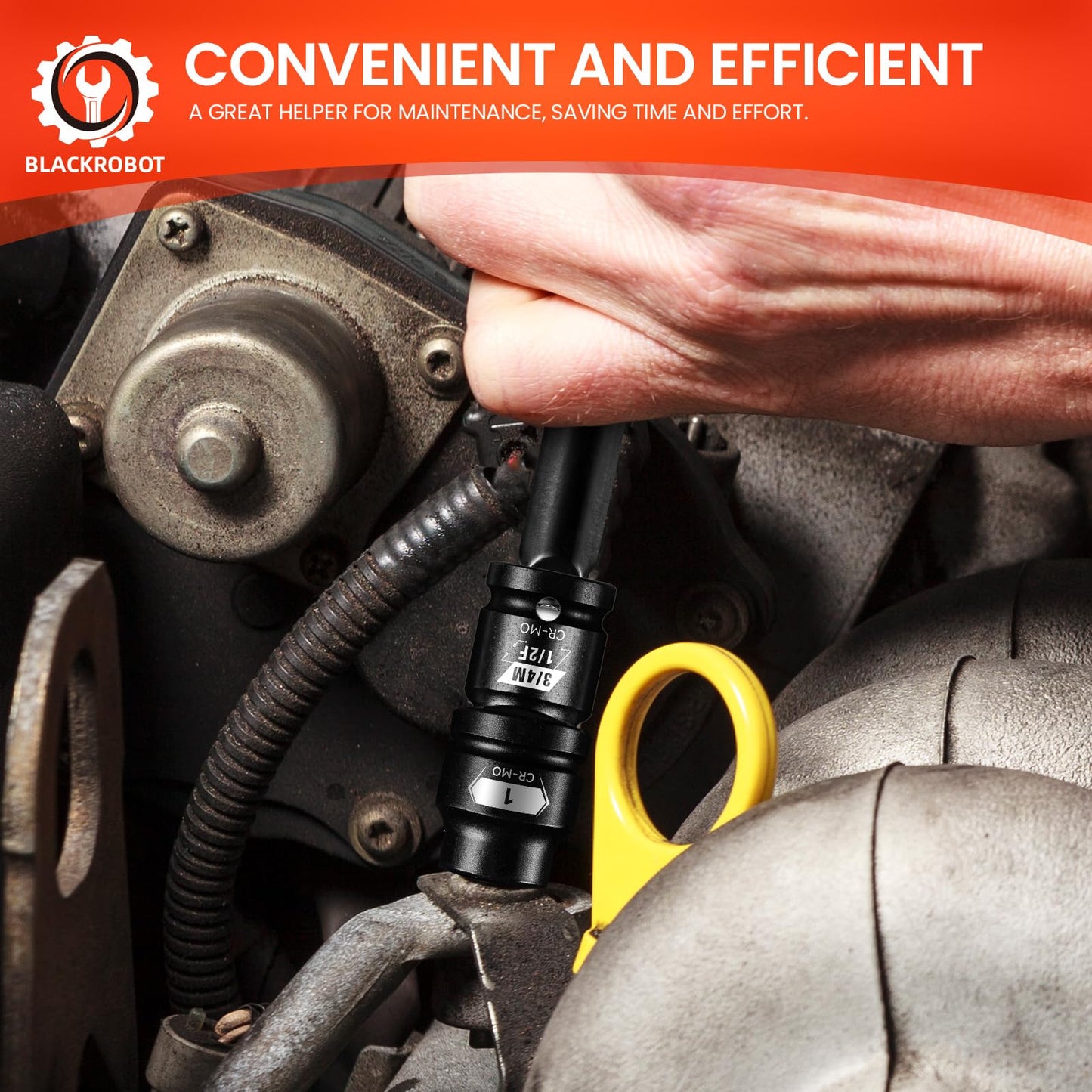 BLACKROBOT 2 Pieces 1/2” F To 3/4” M Impact Socket Adapter Set, SAE Drive Cr-Mo Steel Exceeds ANSI Standards, Square Drive Socket Reducer for Impact Driver Wrench