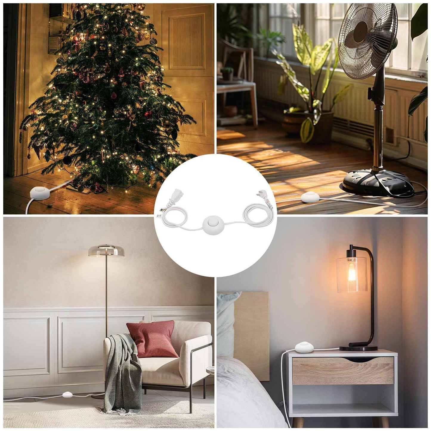 FIRMERST Foot Switch Extension Cord 6 Feet for Floor lamp, Holiday Lights, White, 3 Packs