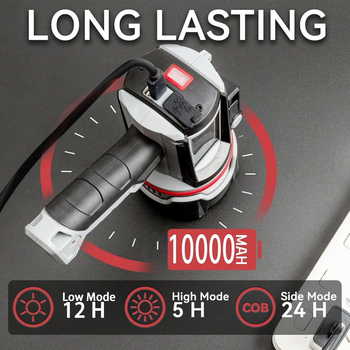 200000 Lumen Rechargeable Spotlight Flashlight - Super Bright LED Handheld Light for Hunting, Boating & Camping