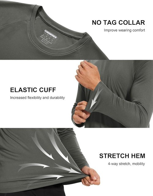 MAGCOMSEN Men's Long Sleeve Shirts - UPF 50+ Sun Protection Dry Fit T-Shirts | 2 Pack for Athletic Wear