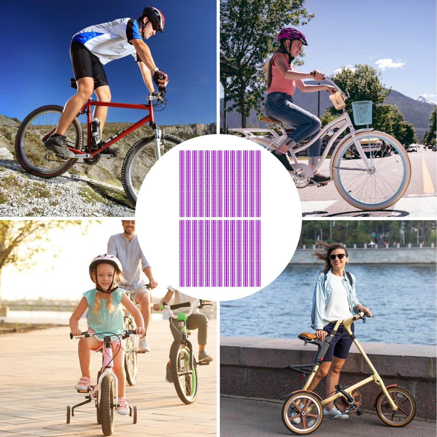 36Pcs Reflective Spoke Covers for Bicycle, 360° Visibility 2.9Inch Bike Spoke Reflectors for Night Riding, Bike Wheel Reflector Tube Reflective Spokes Skins Wheel Decoration Reflectors (Purple)