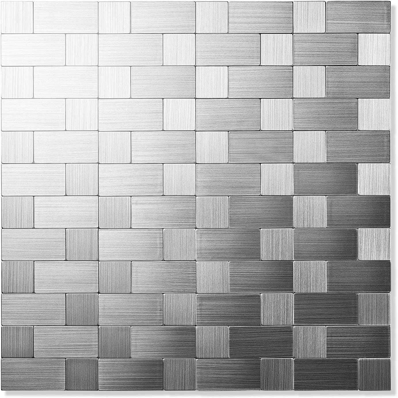Stainless Steel Peel and Stick Backsplash Tiles - 20 Sheets, 12''x12'' for Kitchen & Bathroom