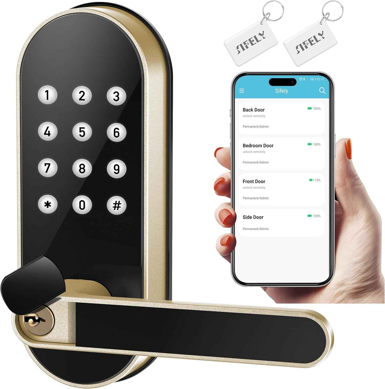 Smart Keyless Entry Door Lock - Sifely Digital Electronic Deadbolt with Code & App Control (Gold) for Front, Interior & Exterior Doors