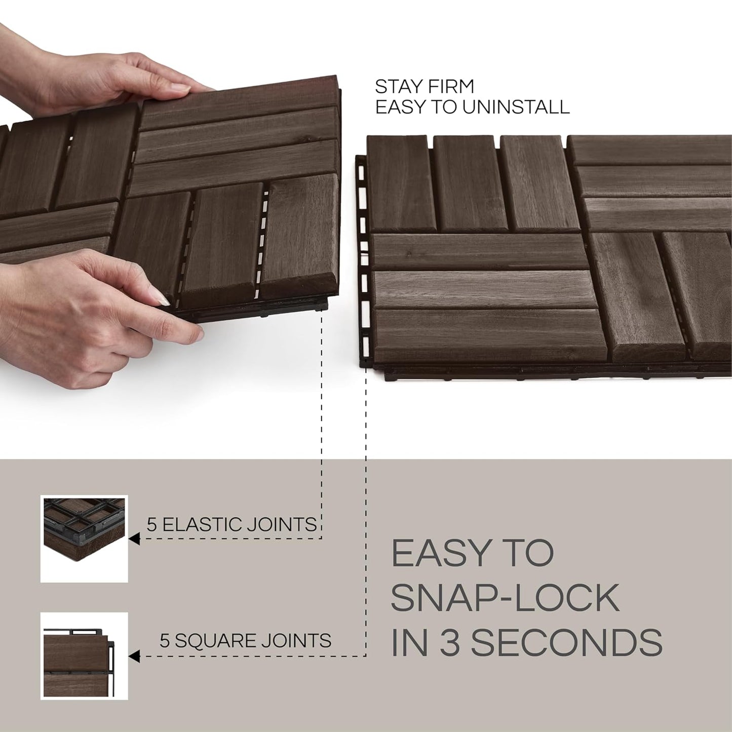 Outdoor Waterproof Acacia Wood Deck Tiles - 10 Pcs Patio Flooring for All Weather Use
