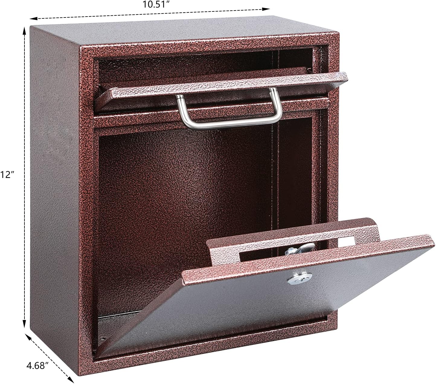 Secure Wall-Mount Mailbox with Lock | KYODOLED Large Steel Drop Box, Black, 16.2H x 11.22L x 4.72W
