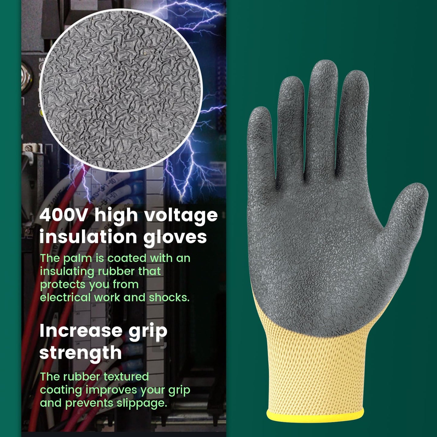 SAVECASH 2 Pair Insulated Gloves 400V High Voltage Electrician Gloves, Rubber Insulated Electrician Tools, Electrical Work Gloves for Men