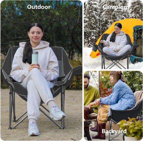 Colegence Oversized Camping Chairs - Heavy Duty Padded Lawn Chairs for Adults | Set of 2, 450LBS Support - Black & Grey