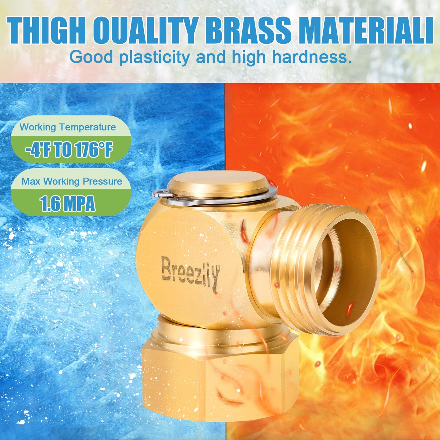 Breezliy Garden Hose Swivel elbow Connector 90 Degree Solid Brass Pipe Fittings,Brass Replacement Part Swivel,Hose Kink Protector(1pc)