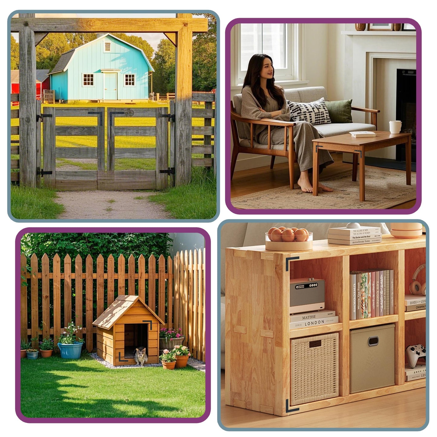 Alise Flat L Brackets for Wood,Black Flat Corner Brace Corner Brackets for Wood Frame Tables Chairs Sofas Beds Cabinets Doors and Windows,4.8x4.8'' Stainless Steel Mending Plates,Pack of 4