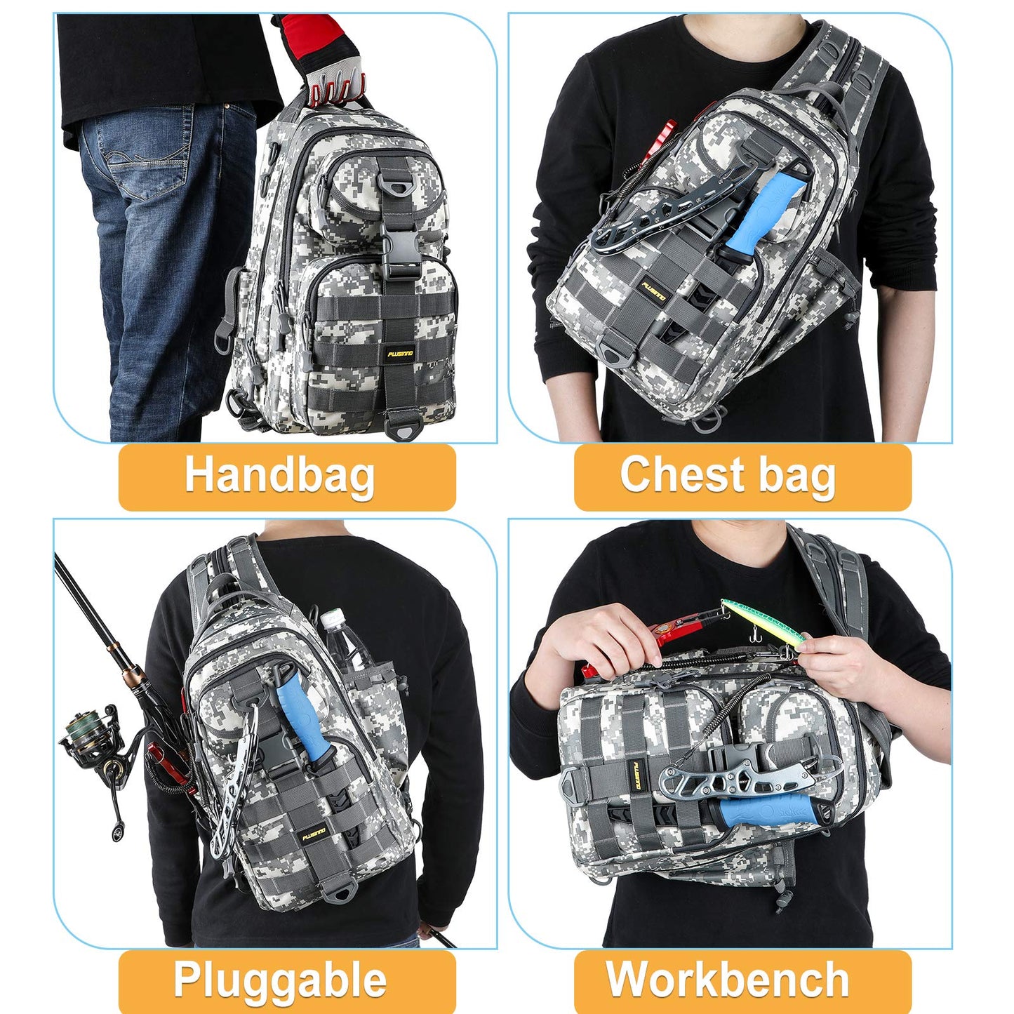 PLUSINNO Fishing Backpack Tackle Bag, Water-Resistant Backpack with Rod Holder, Ideal Shoulder Bag Gifts for Men