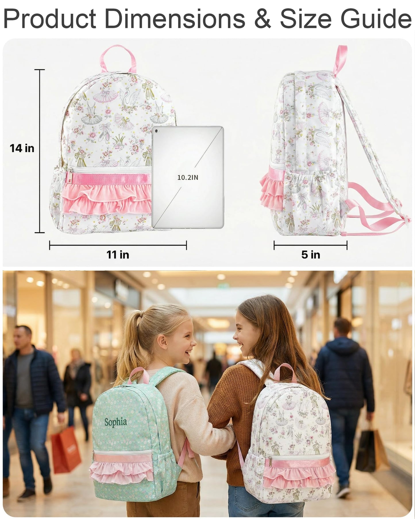 Personalized Backpack Custom Girls Preschool ruffle Bag,Ballet White
