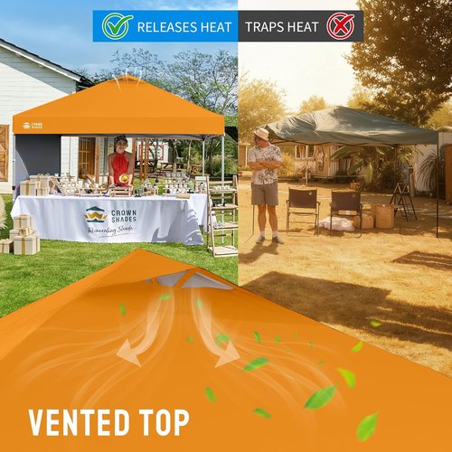 CROWN SHADES 10x10 Pop Up Canopy - Easy Setup Beach Tent with Side Wall | Outdoor Sun Shade (Orange)