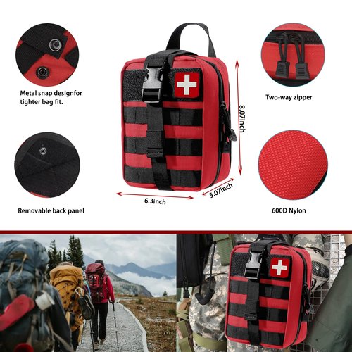 293Pcs/set - First Aid Kit Molle Pouches Emergency Survival Kit Suitable for Outdoor Activities, Home, School, Hiking, Car Travel and Camping - Quick Response First Aid Essentials (Red)
