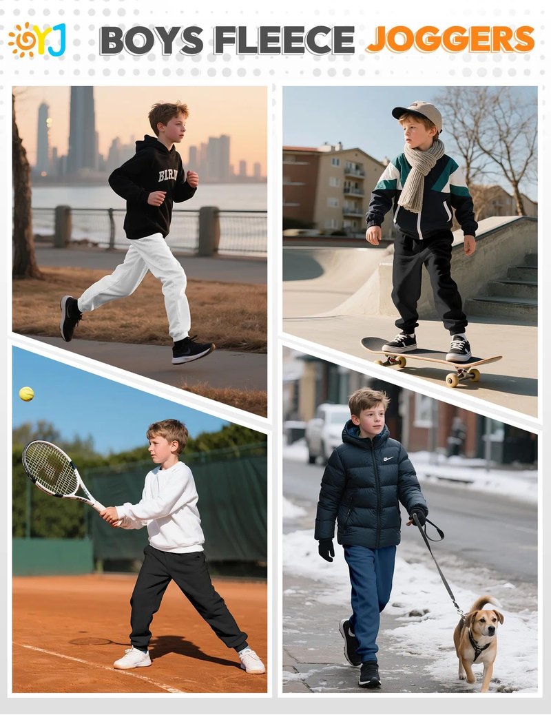 OYJ Boys Sweatpants Fleece Joggers for Boys Sweat Pants with Pockets Athletic Winter Warm Track Pants for Kids Teen, 10-12Y, S2