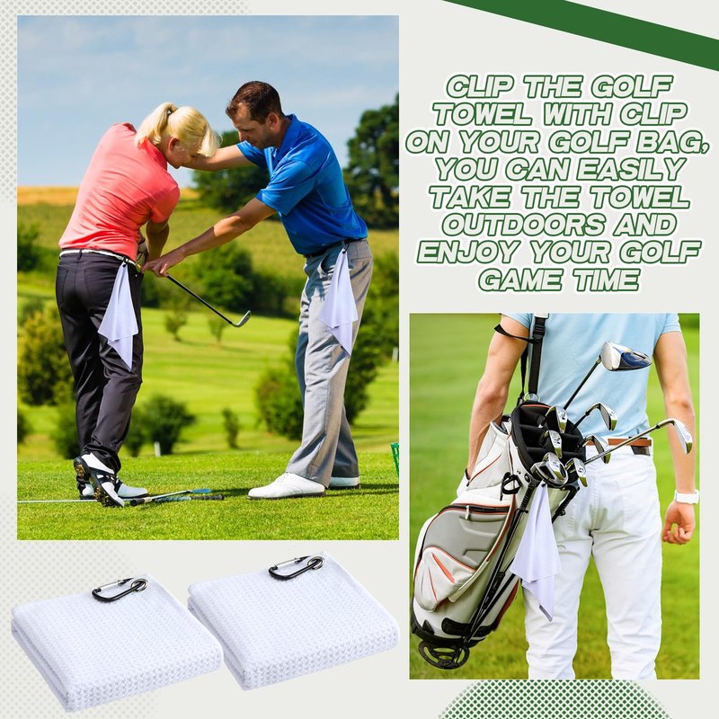 Batiyeer 12 Pcs Golf Towel Bulk for Golf Bags 16'' x 16'' Microfiber Fabric Towel with Clip Waffle Pattern, Fitness, Camping, Hiking, Yoga (White,16 x 16 Inches)