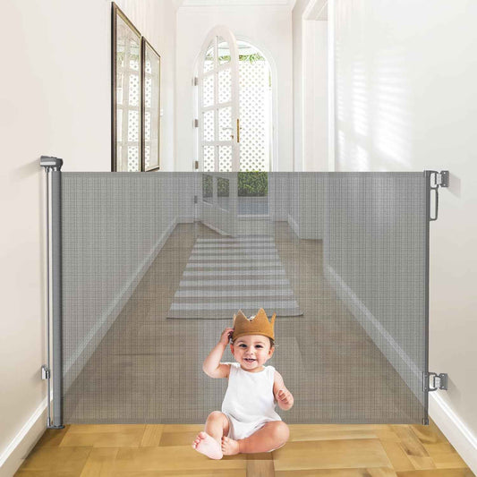 Extra Wide Retractable Baby Gate 55” x 38” | Child & Dog Safety Gate for Stairs, Doorways, Indoor/Outdoor - Gray