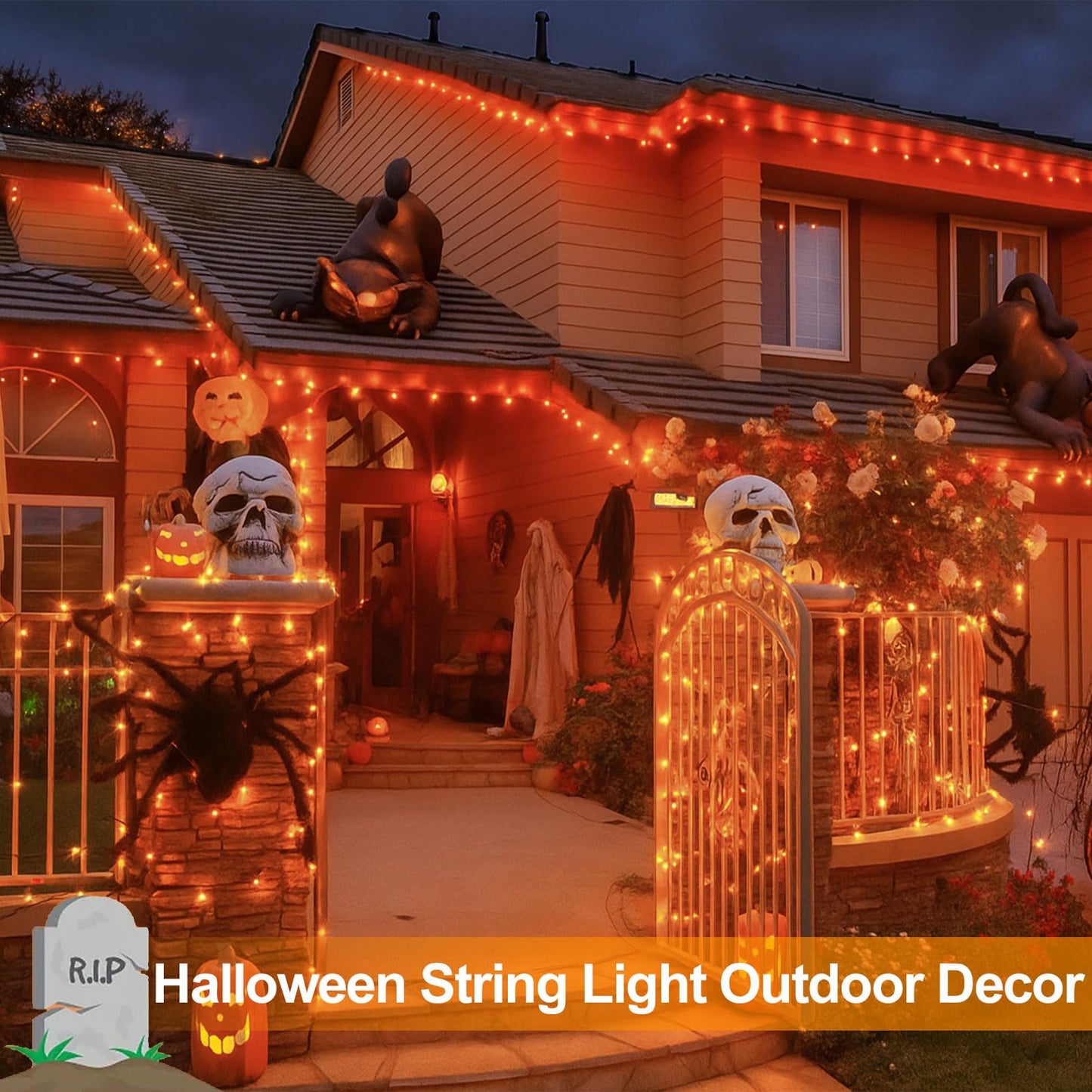 Extra-Long 144FT Solar String Lights for Outside, 2 Pack 400LED Solar Fairy Lights Outdoor, Waterproof Copper Wire with 8 Modes Twinkle Lights for Tree Garden Party Xmas Wedding Decor (Orange)