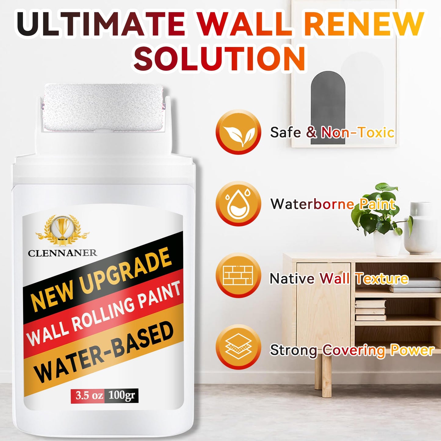 White Paint for Wall, Wall Paint Effortless Cleaning & Pristine Walls, Drywall Repair Kit for Flat, Ceiling Wall, Roller Brush Repair Kit Remove Stains, Scratches, Yellowing, Water-Based, Ready to Use