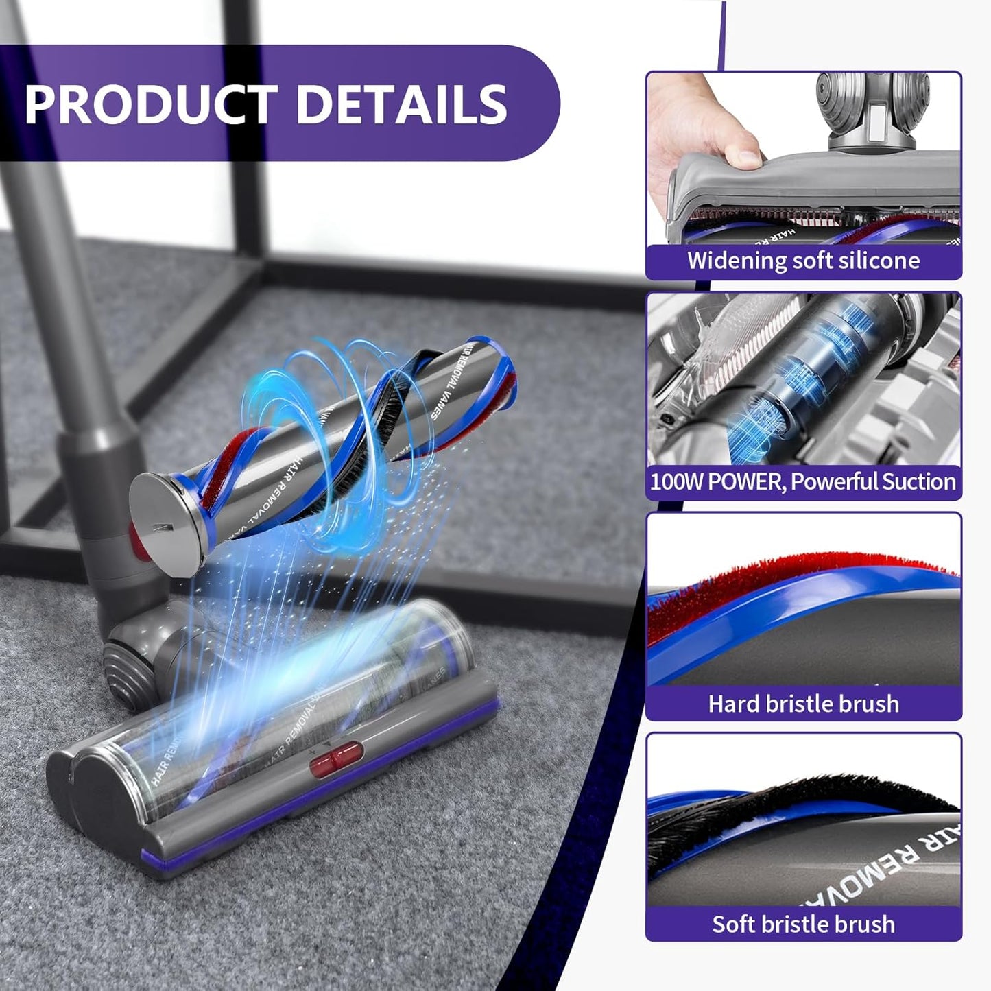 Dyson V7 V8 V10 V11 V15 Mini Motorized Brush Head - Anti-Tangle Tool for Long & Pet Hair