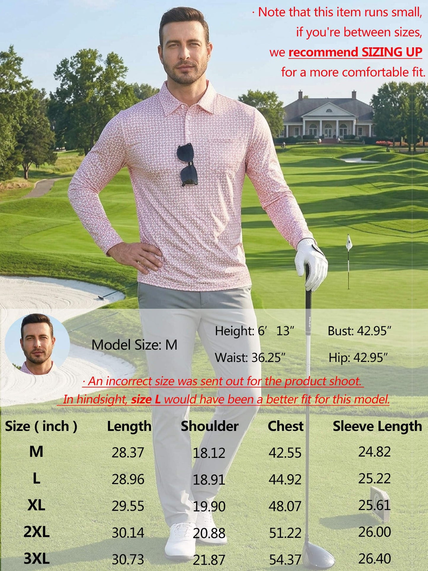 Lexiart Mens Golf Shirt Long Sleeve Slim Fit Quick-Dry Moisture Wicking Performance Print Patterns Polo with Pocket