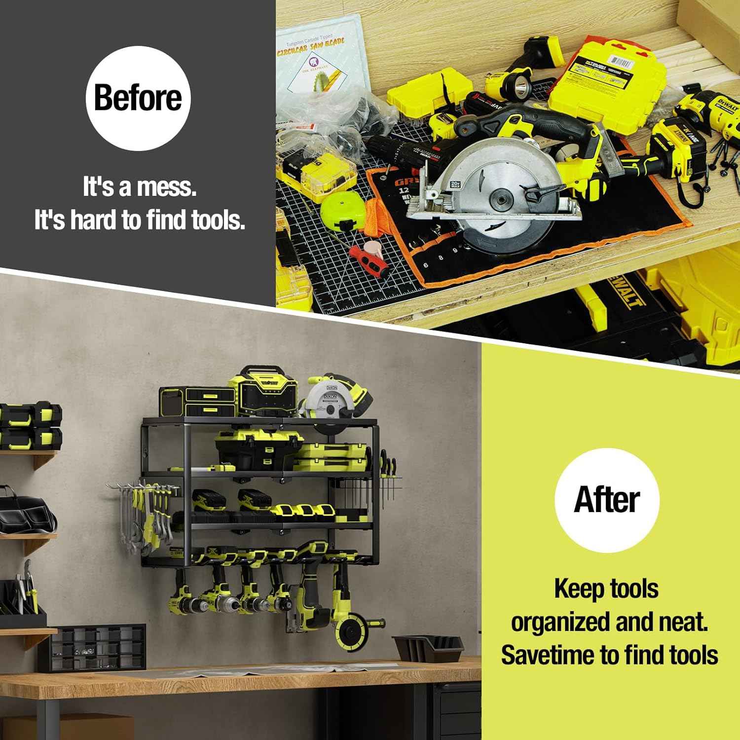 32-Inch Wall-Mounted Power Tool Organizer with Charging Station & 8 Slots for Garage