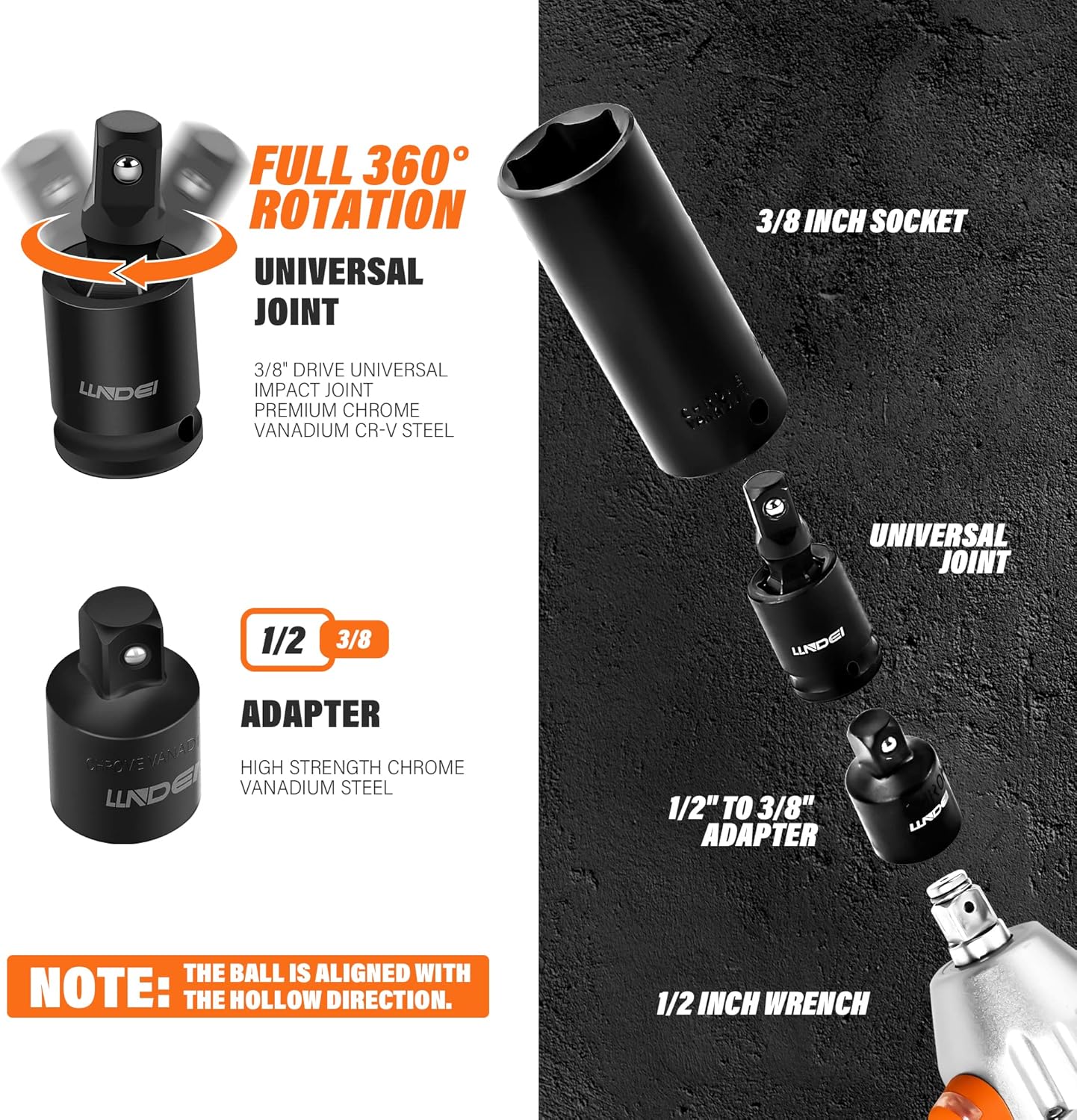 52-Piece Impact Socket Set with 72-Tooth Ratchet & Adapter - Metric & SAE Mechanic Tools for Automotive Repair