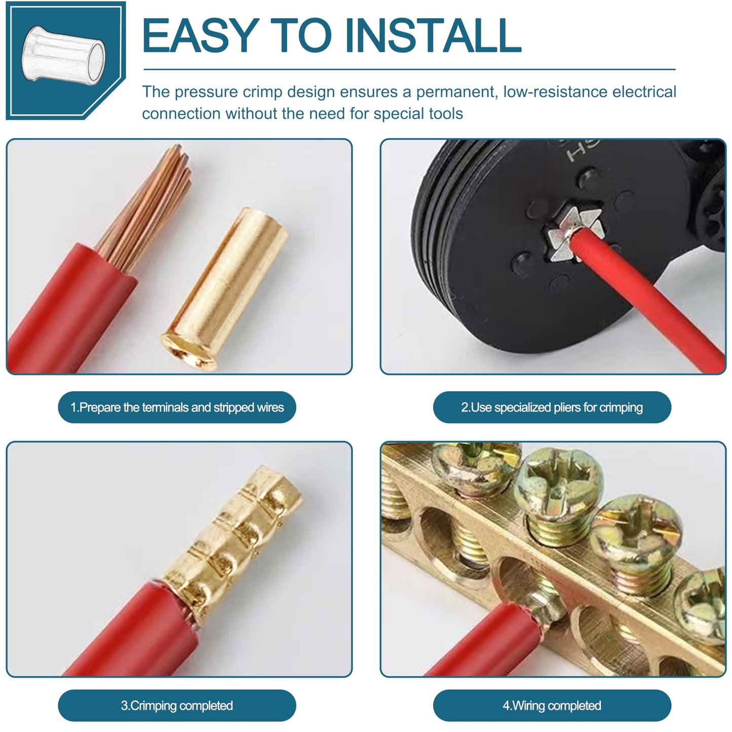 100 Pcs Easy-Twist Copper Crimp Sleeve Wire Connector, 18-10 AWG Wire Range