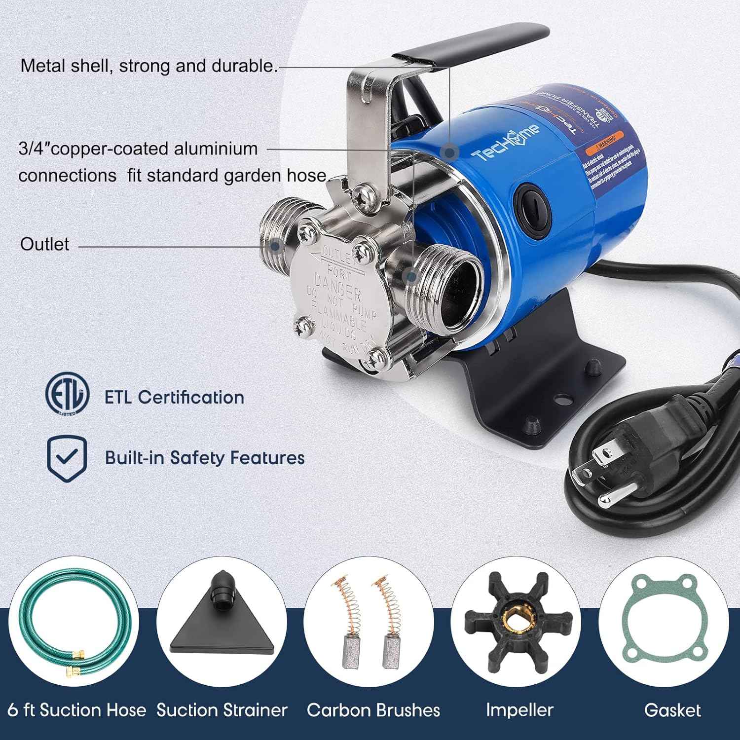 1500GPH Submersible Water Transfer Pump - 12V Sump Pump with 20ft Power Cord