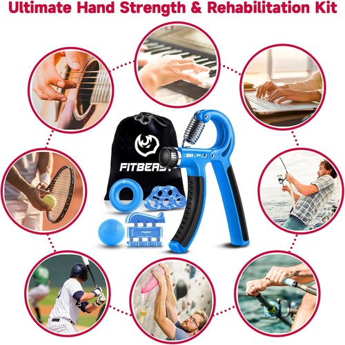 FitBeast Grip Strengthener Kit - 5 Pack Adjustable Resistance Hand Grips for Forearm Strength