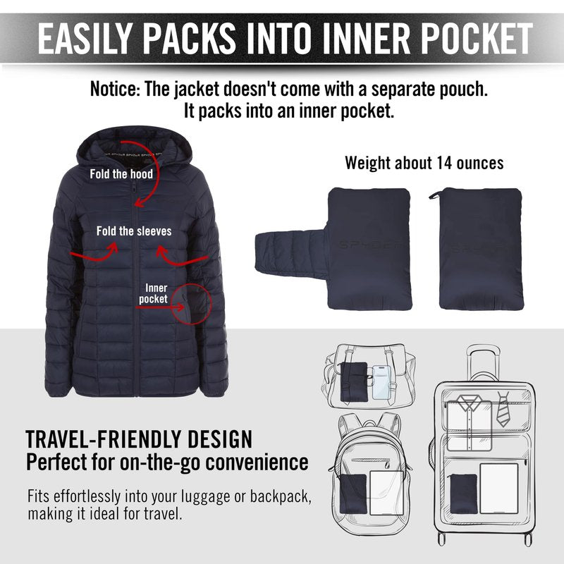 Spyder Packable Puffer Jacket Womens with Hood, Lightweight Full Zip Winter Quilted Womens Puffer Coat